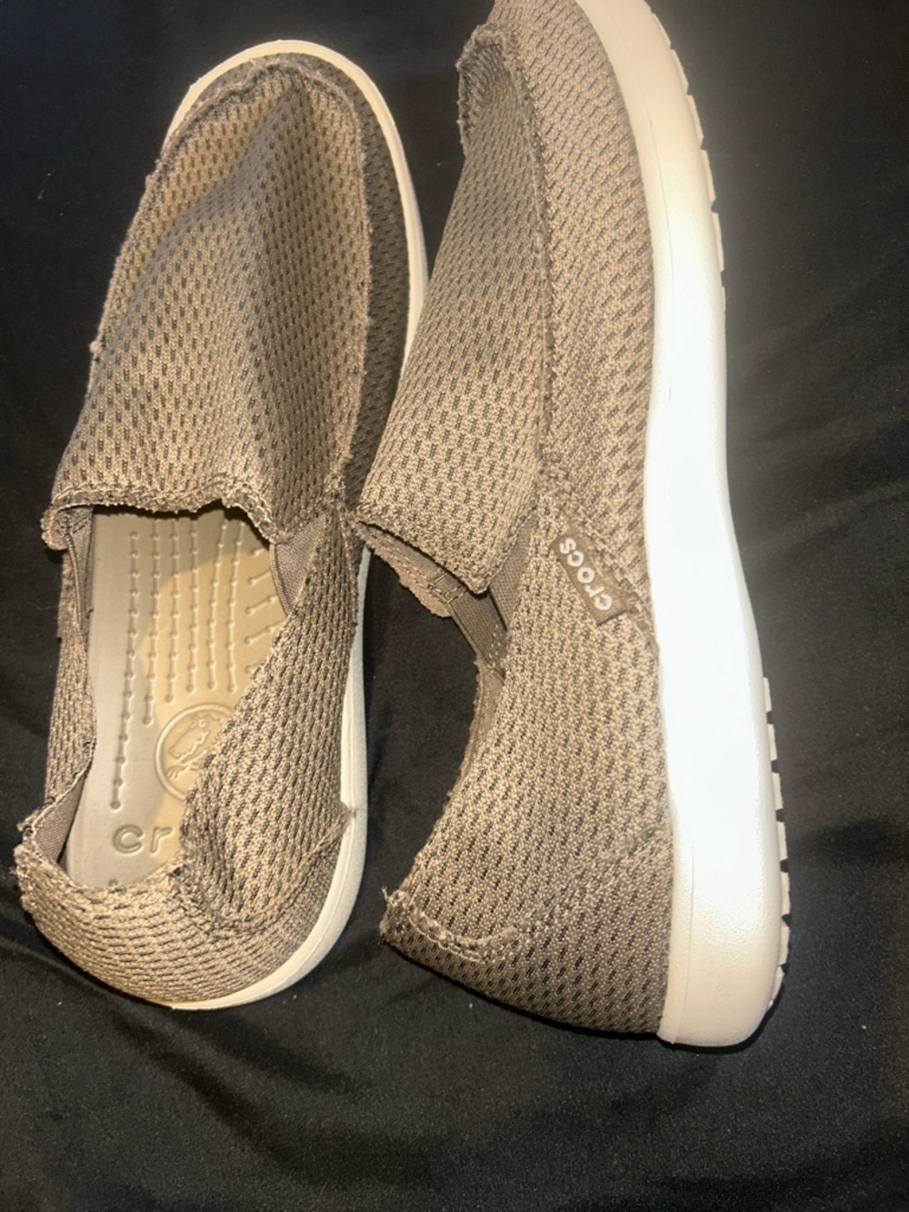 CROCS Taupe Knit Slip-On Loafers with White Outsole - Picture 3 of 6